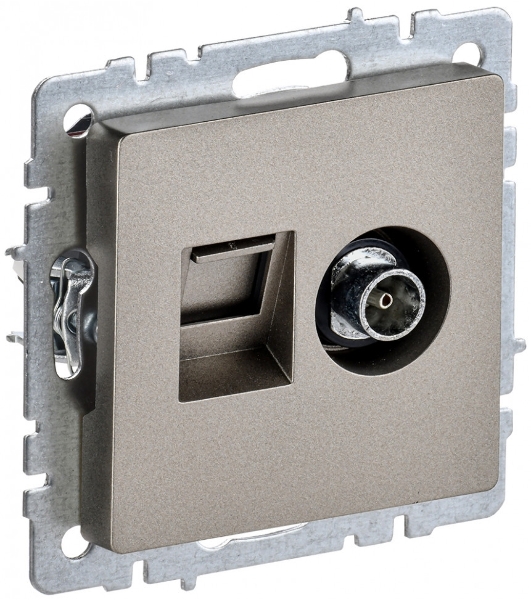 Розетка телевизионная двойная TV+RJ45 IEK Brite РТВ/РК12-БрШ (BR-AK20-1-K37) кат.5E шампань