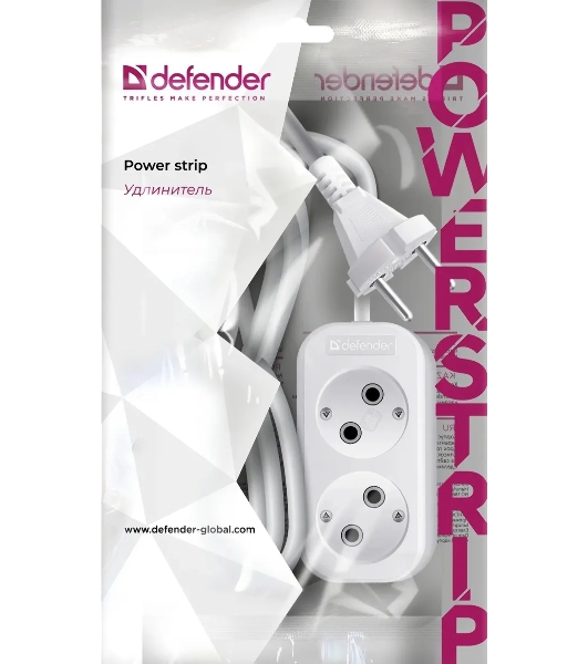 Удлинитель бытовой Defender B220 - 2 роз х 2 м, белый