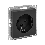 Механизм розетки EKF UP1-SOB-111 16А, с заземлением, со шторками, черный Эпика, фото 1