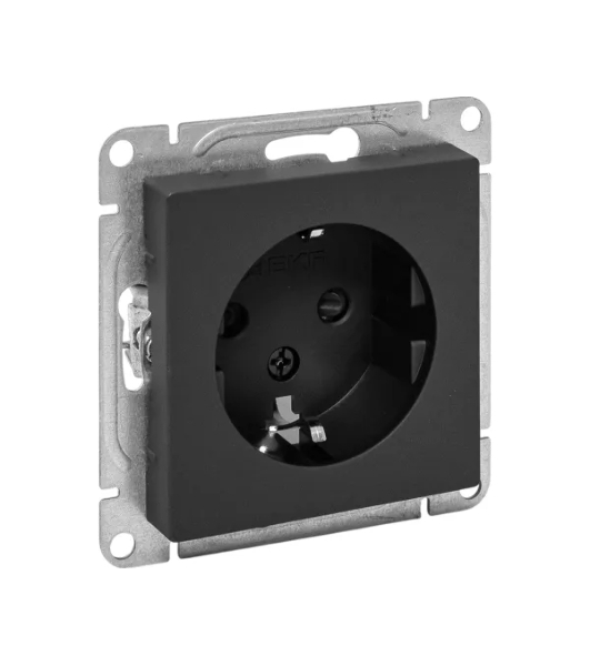 Механизм розетки EKF UP1-SOB-111 16А, с заземлением, со шторками, черный Эпика