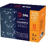 Гирлянда светодиодная новогодняя ЭРА ЕNIGW - 320W Занавес 8 режимов 3x2 м холодный белый 320 LED IP20, фото 1
