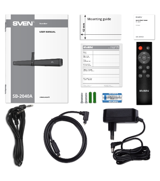 Саундбар SVEN SB-2040A, черный (40 Вт, Bluetooth, HDMI, ПДУ, Optical, USB, дисплей)