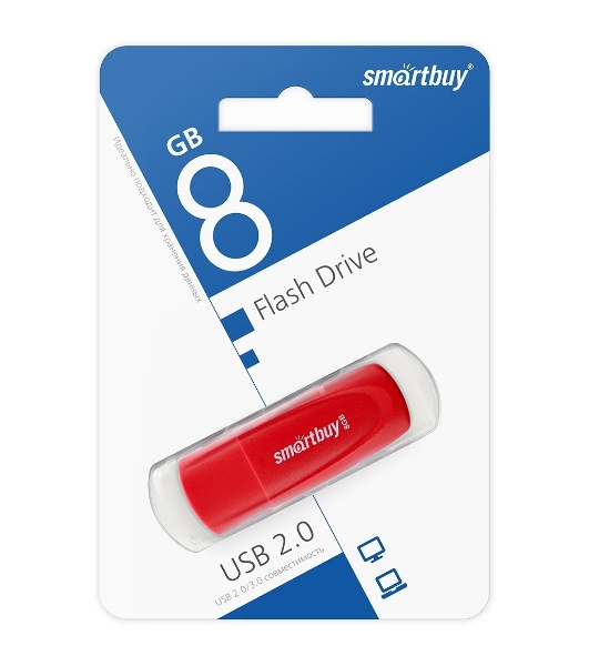 Флешка USB Smartbuy Scout Red (SB008 Gb2SCR), 8Gb, USB 2.0, R/W 15/8, красный