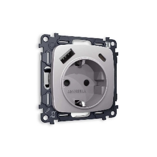Комплект механизма электрической розетки OMEGA Сталь матовый 2USB A+C 20W (быстрая зарядка) с/з QUANT (OP5100, VM160) MO510010