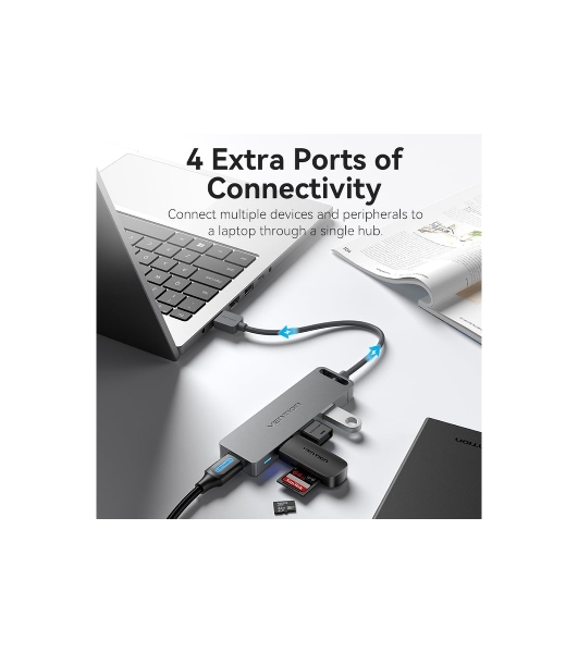 USB-концентратор Vention OTG USB 3.0 на 4 порта серый 1м.