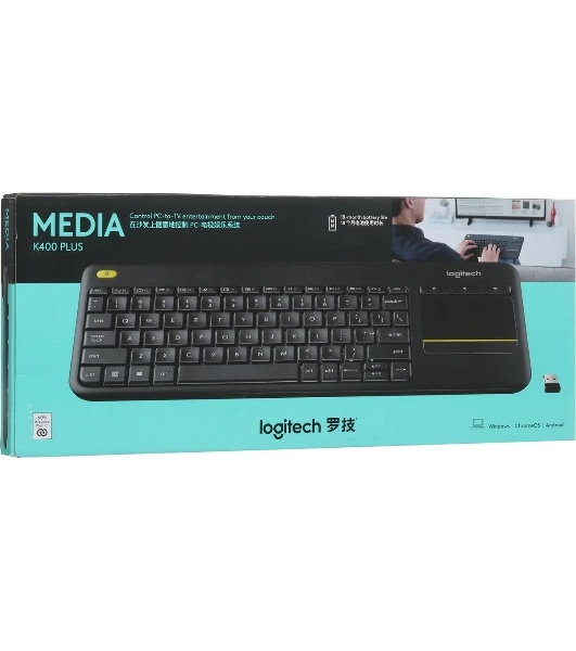 Клавиатура Logitech K400 Wireless Touch Plus беспроводная, радиоканал, чёрный