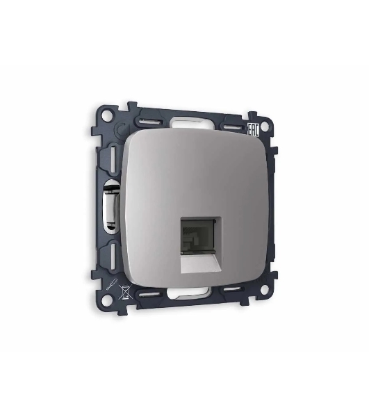 Комплект механизма компьютерной розетки OMEGA Сталь матовый RJ-45(8P8C) CAT6 с шторкой QUANT (OP5120, VM188) MO512010