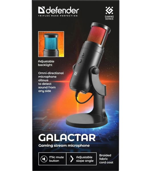 Микрофон DEFENDER (64625) Galactar GMC 250 USB, LED, провод 1.5 м