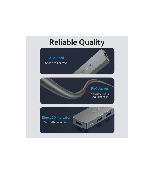 USB-концентратор Vention OTG USB 3.0 на 4 порта серый 1м.
