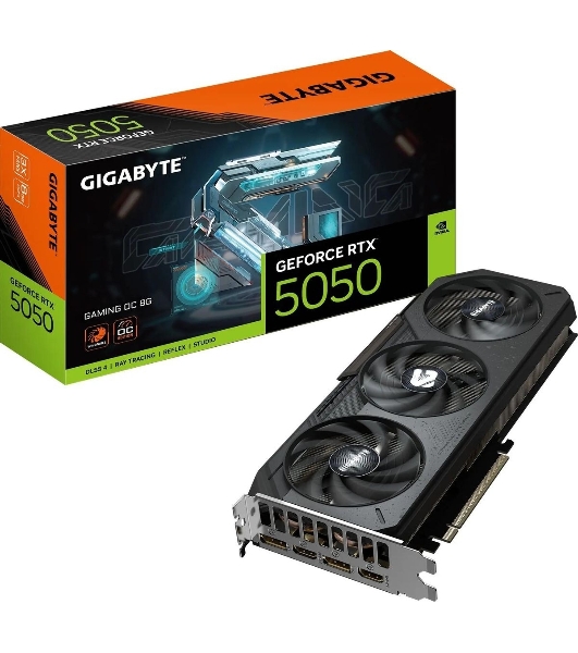 Видеокарта Gigabyte GeForce RTX 5050 8G GAMING OC, NVIDIA RTX 5050, 8 ГБ GDDR6, 128 бит, PCI-e 5.0, 2xHDMI, 2xDP, 2632 МГц
