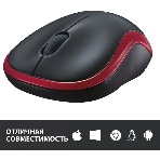 Мышь беспроводная Logitech M185, красный, 1000 dpi, радиоканал, USB, кнопки - 3, фото9