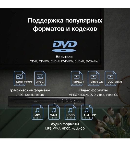 Плеер DVD Hyundai H-DVD100 черный ПДУ