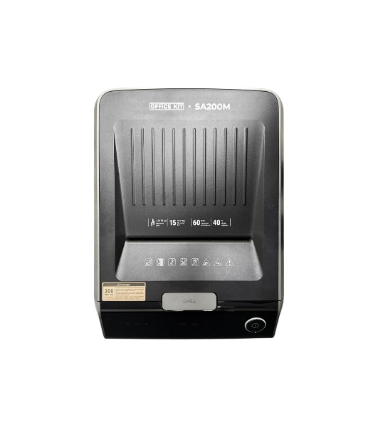 Шредер Office Kit SA200M 1,9х10 черный/серый с автоподачей (секр.P-5) фрагменты 220лист. 40лтр. скобы пл.карты