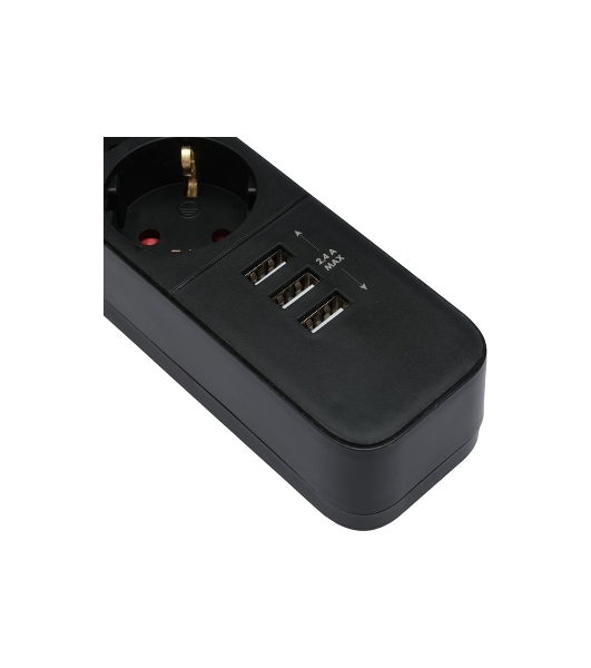 Сетевой фильтр Гарнизон 2.0 Мультипорт EPS-4-U3-B-2, 4 р, 10А, 3xUSB, 2 м, ур.защиты 2+, черный, пакет