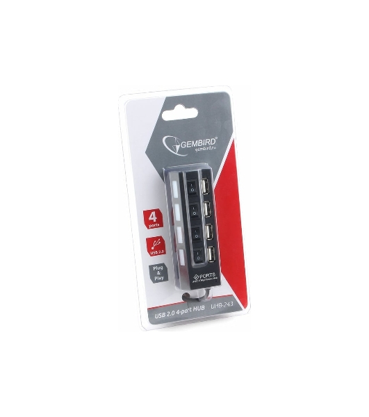 USB-концентратор Gembird UHB-243-AD, USB 2.0, USB 4 порта с подсветкой и выключателем, USB
