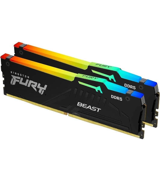 Оперативная память Kingston Fury BeastRGB, DDR5, 64GB (2x32GB), 5600 MHz, CL40, с радиатором, RGB, черный