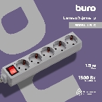 Сетевой фильтр Buro 500SL-1.5-G 1.5 м, 5 розеток, серый (пакет ПЭ), фото 1