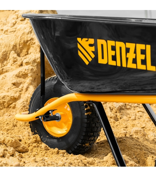 Тачка строительная Denzel усиленная, объем 130 л, 230 кг, колесо 15х6.00-6