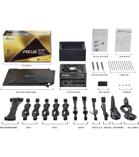 Блок питания Seasonic ATX 850W Focus GX-850 80 PLUS gold (20+4pin) APFC 135мм fan 10xSATA Cab Manag RTL