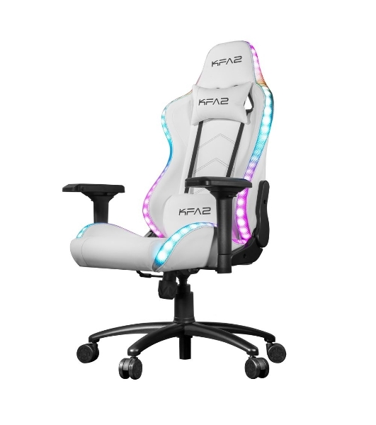Кресло KFA2 Gaming Chair 01 RGB SE белый, экокожа, RGB-подсветка, подголовник