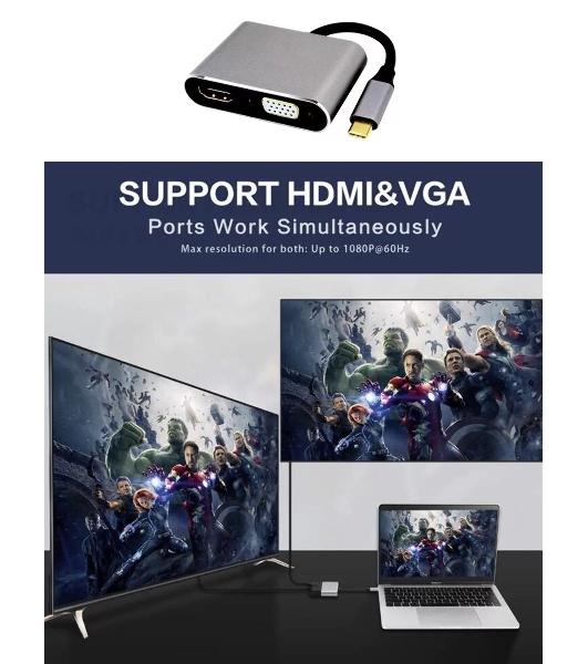 USB-концентратор Telecom TUC055, USB Type-C, HDMI/USB/PD/VGA, USB