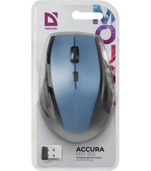 Мышь беспроводная Defender Accura MM-365 синий, 1600 dpi, радиоканал, USB, кнопки - 6
