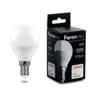 Лампа светодиодная Feron PRO LB-1406 (38066) 6 вт Е14 белый матовый шар