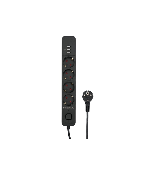Сетевой фильтр Гарнизон 2.0 Мультипорт EPS-4-U3-B-2, 4 р, 10А, 3xUSB, 2 м, ур.защиты 2+, черный, пакет
