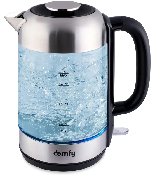 Чайник электрический Domfy DSM-EK401 1.8л. 2200Вт черный/прозрачный (корпус: стекло)