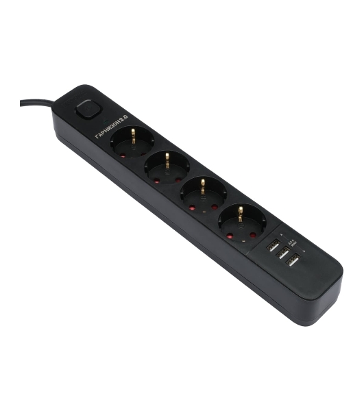 Сетевой фильтр Гарнизон 2.0 Мультипорт EPS-4-U3-B-2, 4 р, 10А, 3xUSB, 2 м, ур.защиты 2+, черный, пакет
