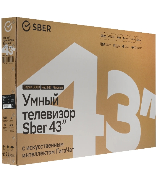 Телевизор Sber 43' SDX-43F3000DBA черный LED FHD 60Hz Smart TV Салют ТВ 1.5GB/8GB