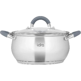 Кастрюля LARA LR02-481 BELL 18x10,5 см, 2,6 л, нержавеющая сталь, индукционное дно, силиконовая ручка, стеклянная крышка