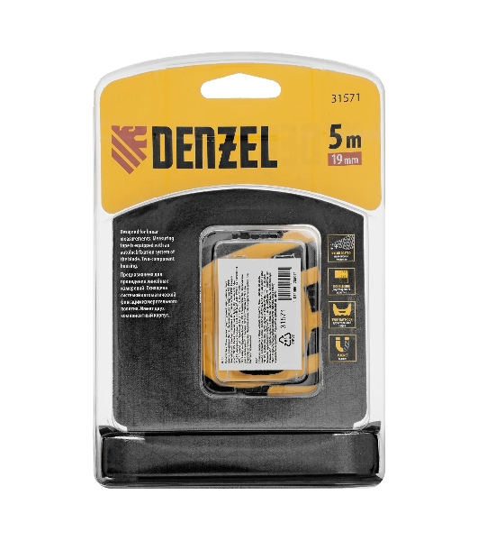Рулетка Denzel 5м x 19 мм, магнит, двухсторонний зацеп, нейлон, двуст. шкала, автоматич. 31571