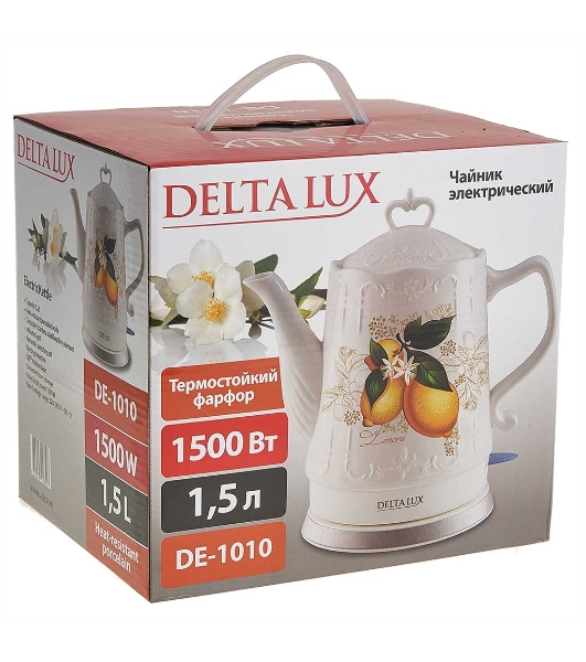 Чайник электрический DELTA LUX DE-1010 корпус из фарфора: Лимоны