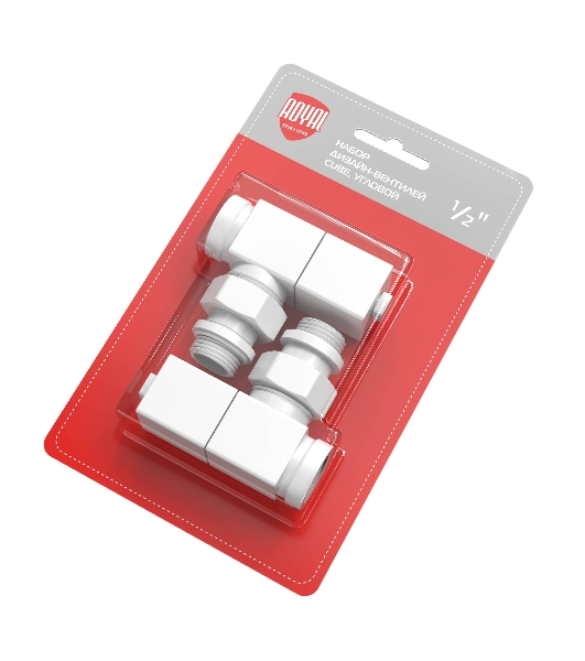 Набор дизайн-вентилей Royal Thermo CUBE, угловой (белый) 1/2'