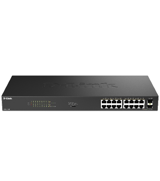 Коммутатор D-Link DGS-1018P/B1A, 16×1 Гбит/с + 2×1 Гбит/с SFP, неуправляемый