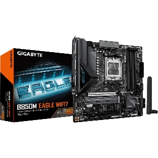 Материнская плата Gigabyte B850M EAGLE WIFI7, AM5, AMD B850, 4xDDR5, 4xSATA, 2xM.2, 1xPCIe 5.0 x16, 1xPCIe 3.0 x16, 1xHDMI, 2xDP, 1x2.5Gb LAN, Wi-Fi 7, Bluetooth 5.4, 1xUSB-C 10Gbps, 1xUSB-A 10Gbps, 2xUSB-A 5Gbps, 4xUSB-A 2.0, 1xPS/2, 3x3.5 мм, 7.1, mATX