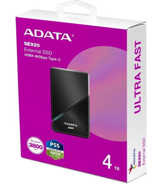 Внешний SSD ADATA SE920, 4TB, USB 4 Type-C, R/W 3800/3700, черный