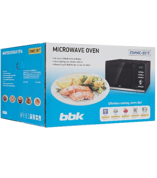 Микроволновая печь BBK 25MWC-991T/B черный/серебристый, 25 л, 900 Вт, переключатели - кнопки, поворотный механизм