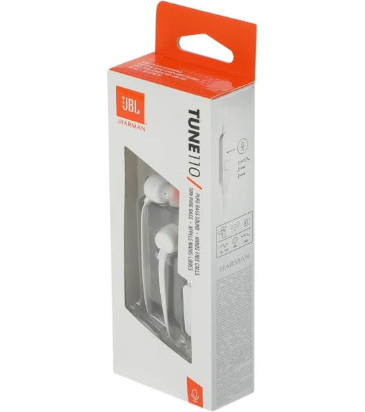 Проводные наушники JBL Tune 110 белый, внутриканальные, Jack 3.5 мм