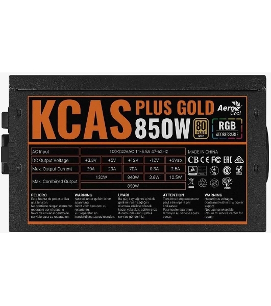 Блок питания Aerocool/Formula KCAS PLUS GOLD 850W (850W, ATX v2.4, APFC, Fan ARGB 12cm, 80+ Gold, Retail)