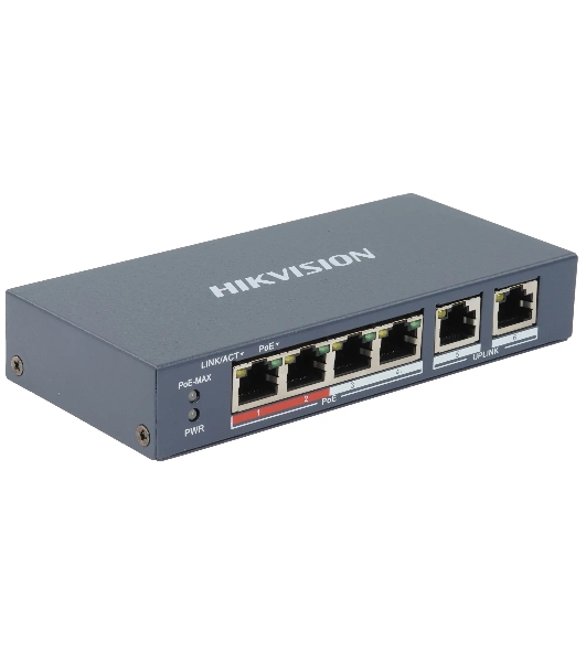 Коммутатор Hikvision DS-3E0106P-E/M(B), 4×100 Мбит/с PoE + 2×100 Мбит/с, неуправляемый