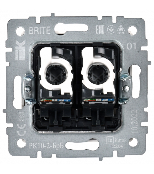 Розетка компьютерная двойная IEK BRITE РК10-2-БрБ RJ45 кат.5E белый