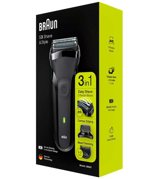 Электробритва Braun S3 300BT черная сухое бритье с триммером для бороды тип 5408