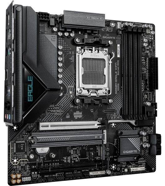 Материнская плата Gigabyte B850M EAGLE WIFI7, AM5, AMD B850, 4xDDR5, 4xSATA, 2xM.2, 1xPCIe 5.0 x16, 1xPCIe 3.0 x16, 1xHDMI, 2xDP, 1x2.5Gb LAN, Wi-Fi 7, Bluetooth 5.4, 1xUSB-C 10Gbps, 1xUSB-A 10Gbps, 2xUSB-A 5Gbps, 4xUSB-A 2.0, 1xPS/2, 3x3.5 мм, 7.1, mATX