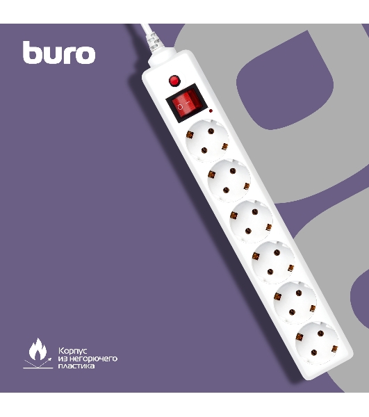 Сетевой фильтр Buro 600SH-16-1.8-W 1.8 м, 6 розеток, белый, коробка