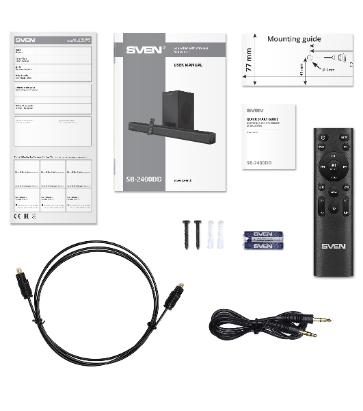 Саундбар SVEN SB-2400DD черный (Dolby Digital Plus, 2х80 + 240 Вт, Bluetooth, ПДУ, USB)