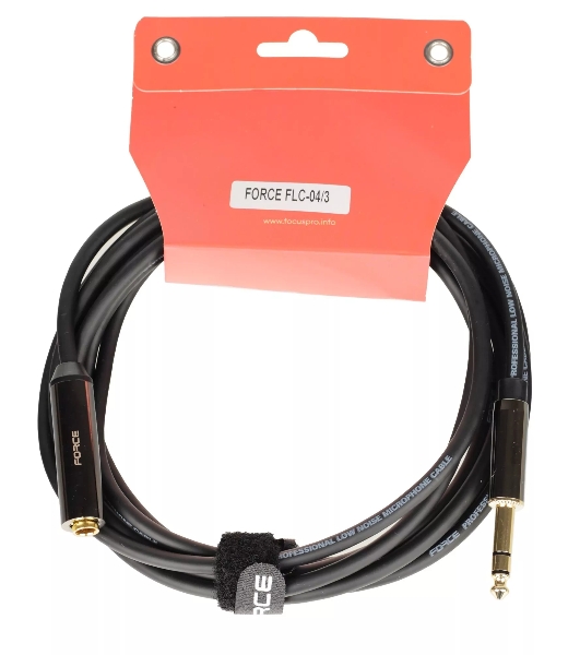 Кабель аудио FORCE FLC-04/31/4' TRS Jack (M) - 1/4' TRS Jack (F), высококачественный, может использоваться как удлинитель для наушников, диаметр 6 мм, металлические корпуса, позолоченные разъемы, длина 3 м