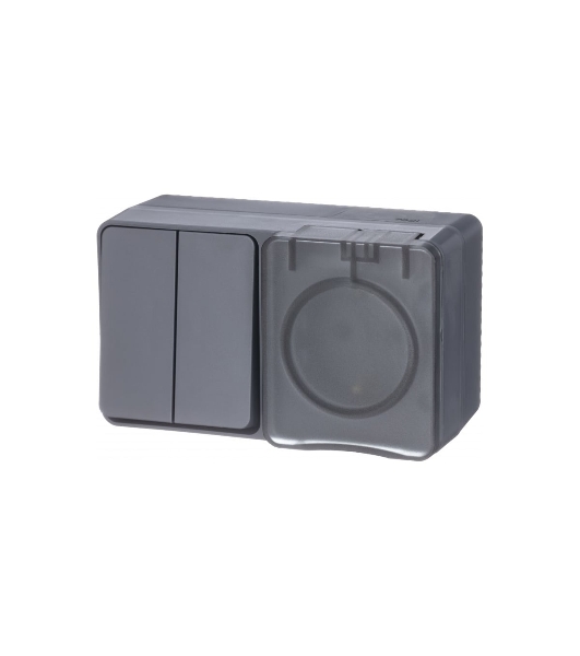 Блок ОП AtlasDesign Profi54 розетка 16А 250В с заземл. защ. шторки + 2-кл. выключатель 10А IP54 антрацит SchE