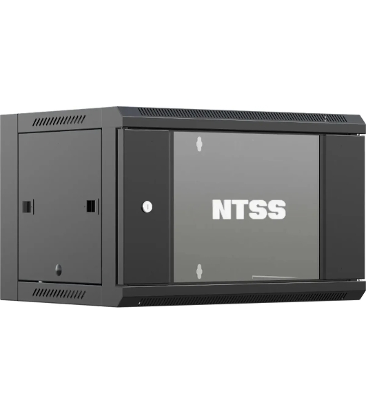 Шкаф коммутационный NTSS NTSS-W12U6045GS (NTSS-W12U6045GS-BL) настенный 12U 570x450 мм пер. дв. стекл 60 кг черный 350 мм 22.2 кг 220 град. 635 мм IP20 сталь